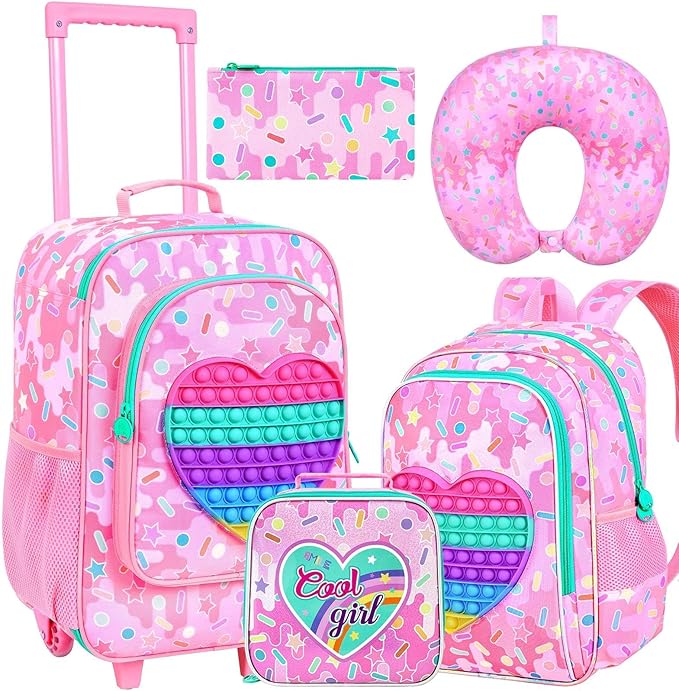 5Pcs Kids Luggage for Girls, Rolling Travel Carry on Suitcase for Toddler Children with Wheels(Pink)