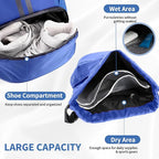 JELUTAR Drawstring Backpack Gym Bag with Shoes Compartment for Soccer, Basketball, Swim, Water-Resistant String Backpack Beach Cinch for Women Men, Blue, Medium