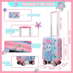 Cute Cat Kid's Luggage Set: 2 Piece Hardside Spinner Wheels Suitcase Set, 16' Airline Approved, Pink Cat Pattern, Ages 5+