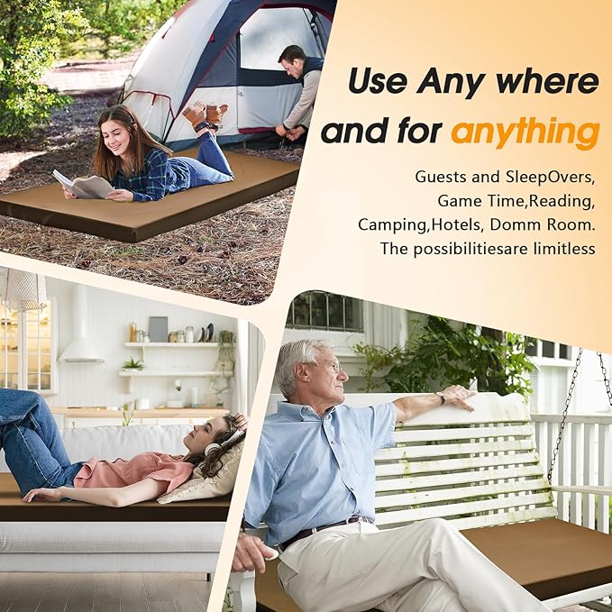 CYMULA Camping Cot Mattress 2in Memory Foam Sleeping Pad,Soft Warm Non-Slip Camping Mattress Topper with Retaining for Adults,Portable Roll up Pad for Travel（only Mattress）