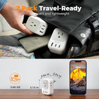 TESSAN Brazil Plug Adapter 2 Pack, 7 in 1 PD 20W Travel Adaptor with 4 Electrical Outlets and 3 USB Charger Ports (1 USB-A, 2 USB-C), Type N Power Adapters for US to Brasil Brazilian