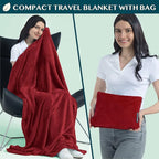PAVILIA Travel Blanket Pillow, Soft Airplane Blanket 2-in-1 Combo Set, Plane Blanket Compact Packable, Flight Essentials Car Pillow, Travelers Gifts Accessories, Luggage Backpack Strap, 60x43 Red