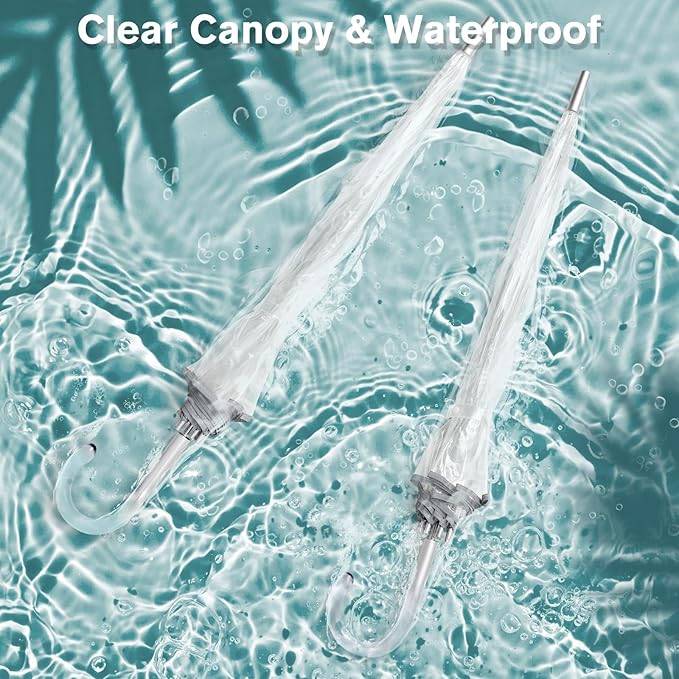 G4Free 52 inch Clear Bubble Umbrella, Large Canopy Transparent Dome Coverage Stick Umbrella, J Hook Handle European Style for Weddings,Prom,Graduation and Outdoor Events