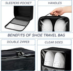 Travel Shoe Bag with Mesh Pocket – Shoe Packing Bags for Travel Women, Moms & Nurses – Water-Resistant Shoe Organizer with Clear Lid for Luggage or Gym