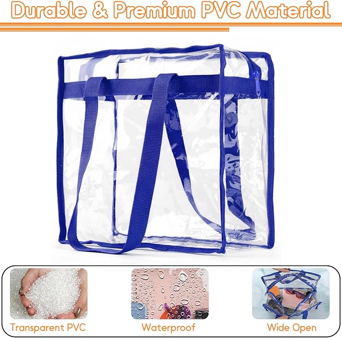 Hoiny Clear Bag for Stadium Events Approved, 12x6x12 Large Transparent Tote Bag with Zipper for Gym Concert Sports Festivals