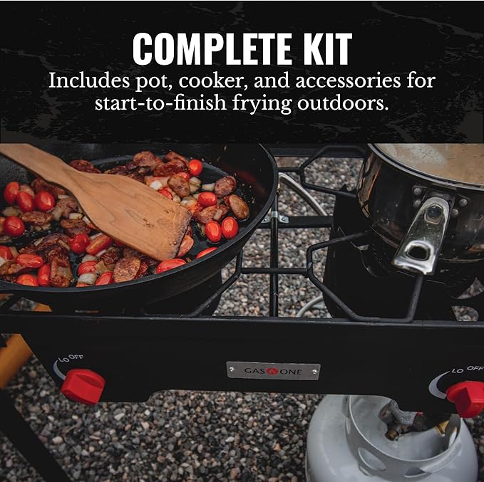 Gas One Propane Double Burner Two Burner Camp Stove Outdoor High Pressure Propane 2 Burner Adjustable PSI Regulator and 4ft Hose With Removable Legs