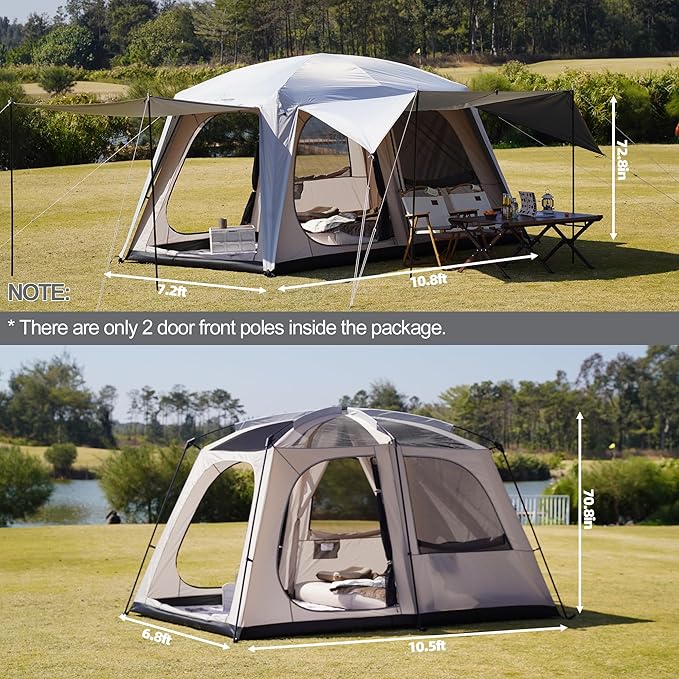 Vidalido 4-6 Person Camping Tent with 3 Door 2 Room Large Family Cabin Tents, Double Layer Waterproof Portable Glamping Tent, Big Tents for Outdoor Camping Hiking and Backpacking