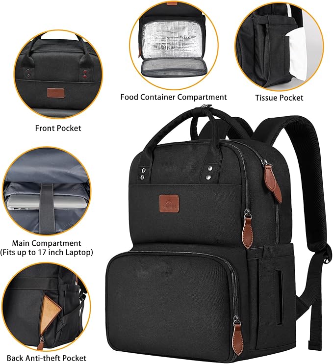 MATEIN 17 Inches Lunch Backpack, Extra Large Lunch Box with Insulated Cooler Compartment, Water Resistant Laptop Backpack for College Work Picnic Beaches