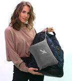 BlueHills Travel Blanket Pillow in Mini Soft Case Premium Plush Airplane Blanket Soft Bag Compact Pack with Luggage Belt and Backpack Clip Small Lightweight Traveling Plane Essentials - Grey Gray M01