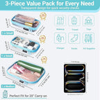 YQBRAO 3-Pack Clear Hard Shell Zipper Case - Blue Edition, 1.2mm Heavy-Duty Crush-Proof Travel Makeup Bag, TSA Approved Clear Zipper Pouches, Rigid Diaper Bag Organizer for Tech & Daily Essentials