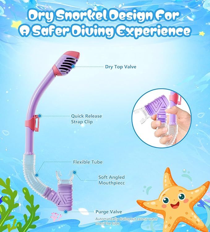 Aegend Snorkeling Gear for Adults Youth Kids, Snorkel Mask with Top Dry Valve - Panoramic View Anti-Leak and Anti-Fog with Mesh Bag for Snorkeling, Scuba Diving, Freediving & Swimming