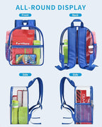 Paxiland Clear Backpack Stadium Approved 12×12×6 with Reinforced and Wider Shoulder Straps, Small Clear Bag for Schools, Concerts, Work, Festivals and Sporting Events - Blue