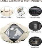 Women Weekender Travel Duffle Bag: Travel Duffel Overnight Bags with Shoe Compartment Large Carry on Tote with Toiletry Bag Weekend Traveling Yoga Gym Hospital Bag for Women with Wet Pocket Beige