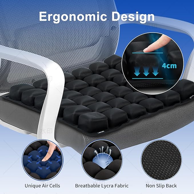 Sodurue Travel Cushion Airplane Seat,Airplane Seat Cushion for Long Flights,Press Type Air Inflatable Wheelchair Seat Cushion for Car,Office,Stadium,Ergonomic Comfort Support,Heavy Duty (36 Air Bag)
