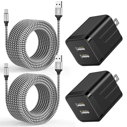 iPhone 17e 16 15 Fast Charger,i Phone Charger Fast Charging 2Pack Dual Port USB Wall Chargers Block Adapter Plug 10FT Braided Woven Cable Long Cord for iPhone 17/17 Air/16e/16 Pro/15 Pro/15 Plus/iPad
