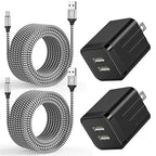 iPhone 17e 16 15 Fast Charger,i Phone Charger Fast Charging 2Pack Dual Port USB Wall Chargers Block Adapter Plug 10FT Braided Woven Cable Long Cord for iPhone 17/17 Air/16e/16 Pro/15 Pro/15 Plus/iPad