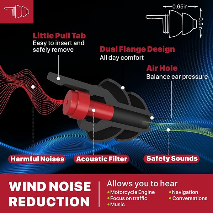 Motorcycle Ear Plugs for Wind Noise Reduction, 2 Pairs Reusable Motorcycle Accessories - Moto Earplugs, Soft Comfortable Hearing Protection for Motorbike, Touring, Racing, Riding - 25dB, Biker Gifts