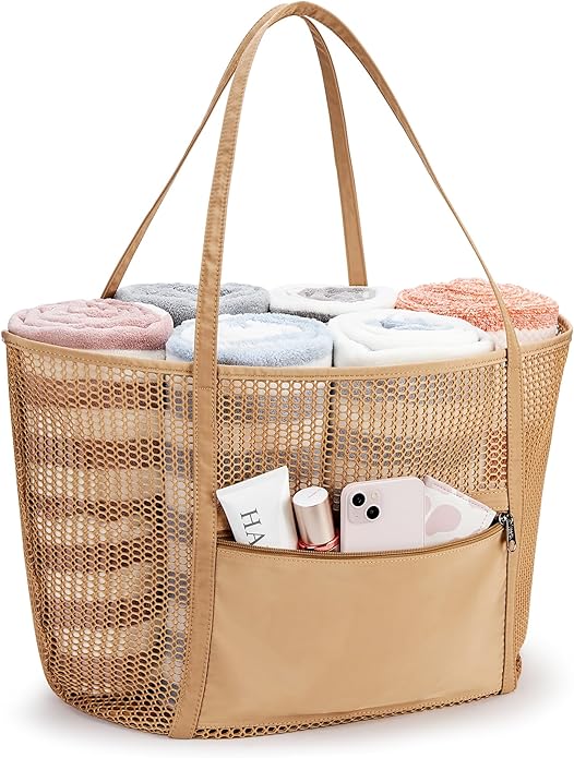 KALIDI Upgrade Version Beach Mesh Tote Bag MAX 27L Large capacity,Shoulder Bag Nylon Hobo Women Casual Foldable Beach Picnic
