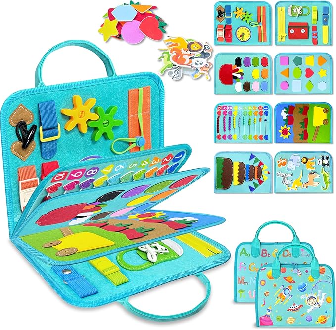 Exorany Busy Board Montessori Toys for Toddler Boy Girl Birthday Gifts, Busy Book Sensory Learning Toys for Toddlers, Toddler Airplane Car Travel Toy Educational Activities