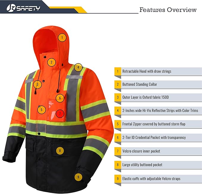 JKSafety Hi-Vis Reflective Safety Rain Jacket and Pants for Men Women Waterproof Rain Gears for Farming Fishing Work HV Rain Suit with Inner Mesh Lining and Pockets (117-Orange XL)