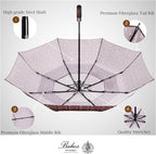 Balios Travel Folding Umbrella with Real Wood Handle Auto Open Close Vented Windproof Canopy - Designed in UK