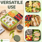 Everusely - Bento Box - Sage, 47oz / 1.4 L - Large Stainless Steel Lunch Box with Leakproof Condiment Container - 3 Compartment Snack Organizer for On the Go Meals - Freezer & Dishwasher Safe