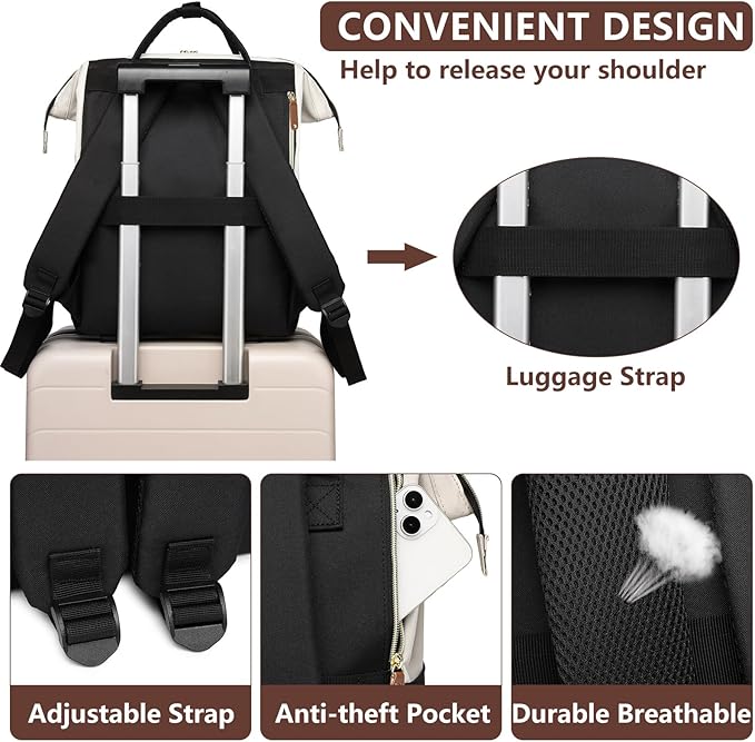 Focdod Backpack for Women 17 Inch Laptop Backpack Work Business Backpacks Purse Computer College Carry on Backpacks Nurse Bag Backbag Casual Daypack for Travel Black