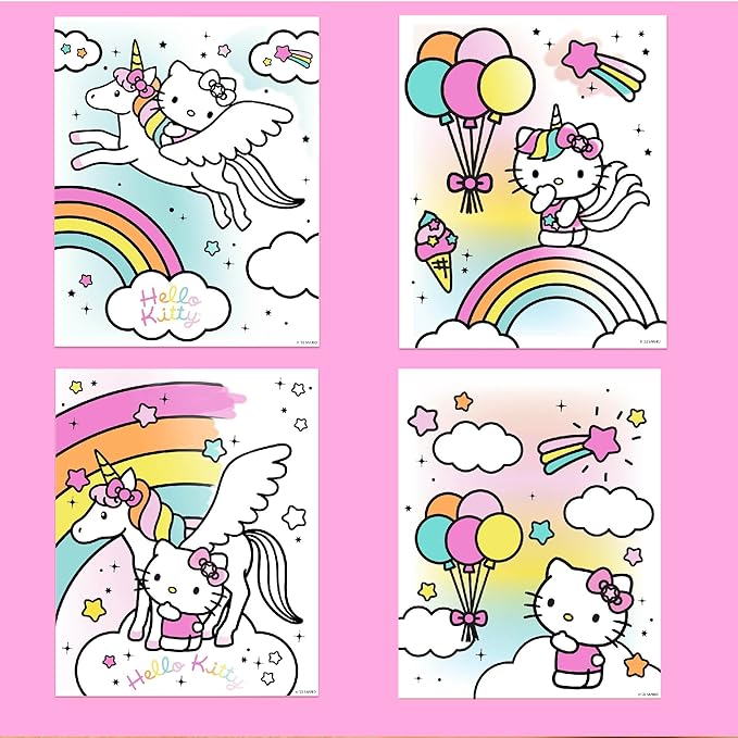 Hello Kitty Aqua Art Pad, 4 Art Pages, On The Go Reusable Water-Reveal Activity Pad, Mess Free Arts and Crafts, Paint with Water Brush Set, Kids Toys, Sanrio Stuff, Hello Kitty Craft Kits for Kids 3+