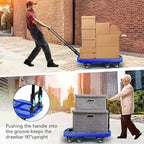 Folding Hand Truck with 6 Wheels and Elastic Ropes - Portable Heavy Duty Dolly Cart for Travel and Moving