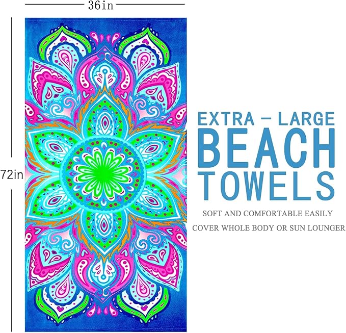 Oversized Terry Beach Towel 36 x 72 in Soft Extra Large Big Pool Swim Towels for Adults XL Clearance Big Travel Blanket Cruise Vacation Accessories Essentials Lounge Chair Cover Purple Floral