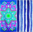 2 Packs Oversized Beach Towel Set Extra Large Big XL Pool Camping Swim Clearance Towels 36x72 Soft Blanket Cruise Essentials Accessories Must Haves Vacation Necessities Adult Blue Stripe Flower