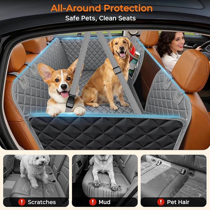 URPOWER XL Dog Backseat Extender for Full-Size Crew Cab Truck, Hard Bottom Dog Car Seat Cover for Back Seat Holds 400lbs, Waterproof Dog Hammock Pet Rear Seat Protector Travel Bed for F150 / Silverado