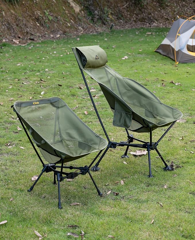 iClimb Ultralight Compact Camping Folding Beach Chair with Anti-Sinking Large Feet (Black - Triangular Frame High Back - 2PC)