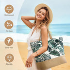 Trifabricy Beach Bag for Women, Large Beach Tote Bags with Zipper, Woven Straw Tote Waterproof, Swim Gym Shopping Travel Bag
