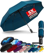 TUMELLA Strongest Windproof Travel Umbrella (Compact, Superior & Beautiful), Small, Wind-Tested, Light & Portable, Automatic Folding Rain Umbrella, Durable Premium Grip, Fits Car and Backpack