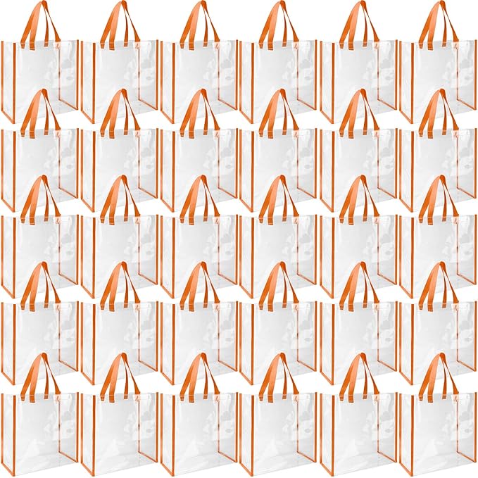 Eccliy 30 Pack 12x12x6 Inch Clear Tote Bag Stadium Approved Bulk Plastic Beach Tote Gift Bag with Handle for Gym Sports | 30 Pack, 12x12x6 Inch, Stadium Approved, Bulk, with Handle, Tote Gift Bag