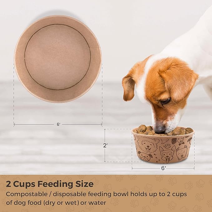 Small Dog Bowls - 25 Compostable Disposable Feeding Bowls for Dogs and Cats - Good for Dry or Wet Food, Hot or Cold Pet Food, and Travel