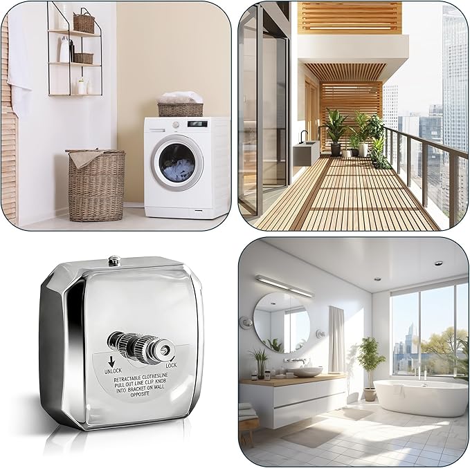 304 Stainless Steel Retractable Clothesline with Adjustable Rope String for Hanging Drying Shower Room(Sliver Square)