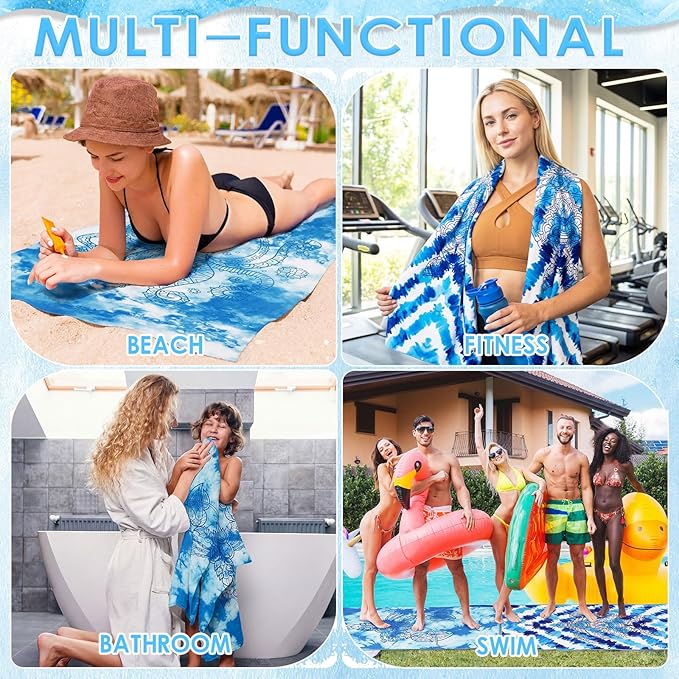 FuWeave 6 Pcs 72 x 36 Microfiber Oversized Beach Towels Large Absorbent Thin Compact Lightweight Sand Free Quick Dry Towels Pack for Travel Pool Yoga Gym Sports Beach Accessories