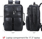 TIDING 17.3" Leather Laptop Backpack for Men Multi Pockets Casual Daypack Business Travel Rucksack, Black