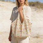 Boho Crochet Beach Tote Shoulder Bag with Colored Beads | Colorful Aesthetic Hippie Knit Bag for Women