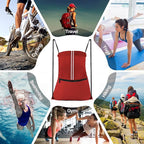 Drawstring Backpack Large Sports Draw String Bag for Women and Men (Red)