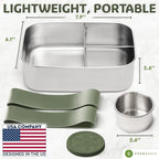 Everusely - Bento Box - Sage, 47oz / 1.4 L - Large Stainless Steel Lunch Box with Leakproof Condiment Container - 3 Compartment Snack Organizer for On the Go Meals - Freezer & Dishwasher Safe