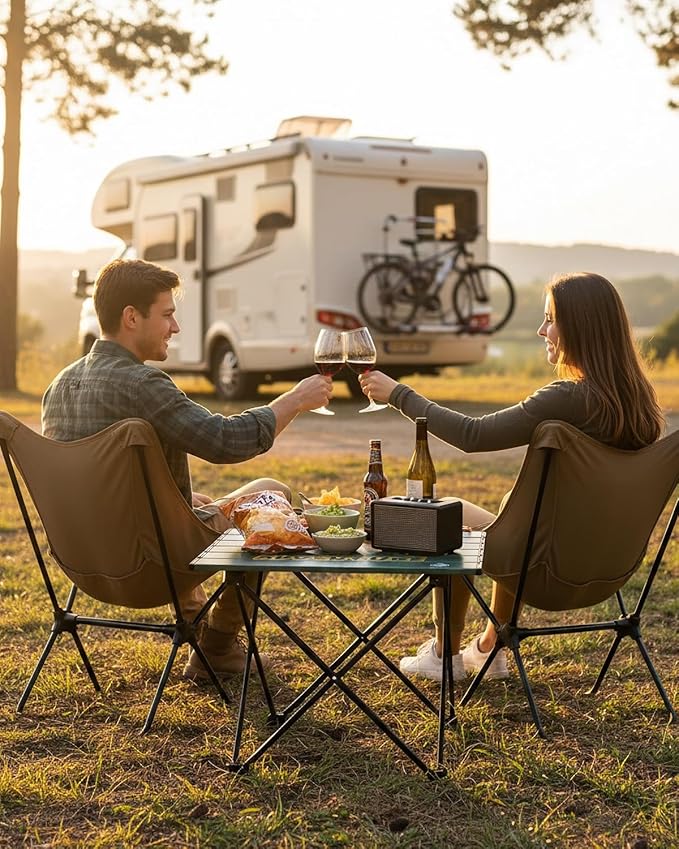 VILLEY Portable Camping Side Table, Ultralight Aluminum Folding Table with Mountain Silhouette Print and Carry Bag for Camping, Picnic, Beach, Travel