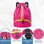 JELUTAR Drawstring Backpack Gym Bag with Shoes Compartment for Soccer, Basketball, Swim, Water-Resistant String Backpack Beach Cinch for Women Men, Rose