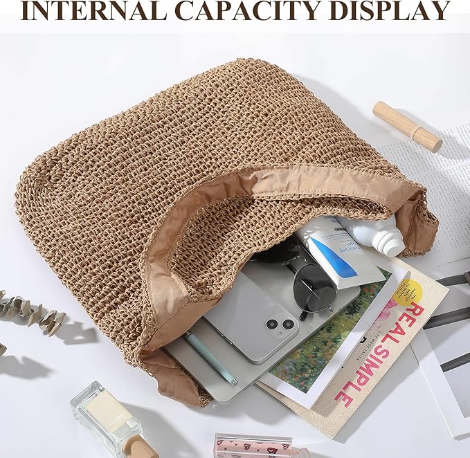 Trifabricy Beach Bags for Women, Large Beach Bag, Woven Straw Tote Bags Waterproof, Weaving Swim Shopping Travel Bag