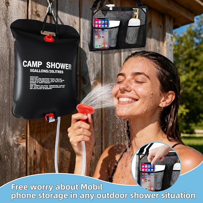Solar Camping Shower Bag 1/2set and1+ Set 5 Gallon Portable Camping Showers Bag with Adjustable Switch Removable Nozzle for Camping Hiking Beach Swimming Outdoor Activities