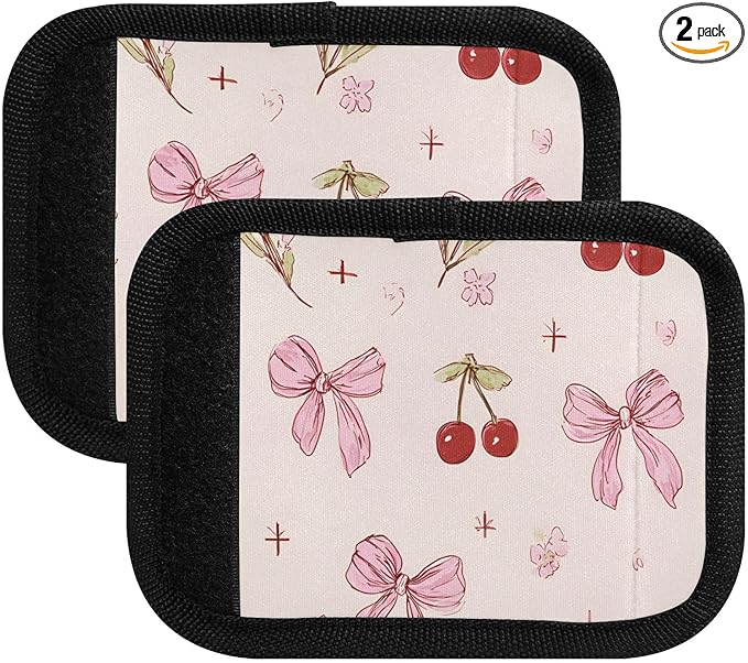 Bow Cherry Floral Luggage Handle Wrap for Suitcase Luggage Tags Handle Covers Identifiers Soft Decorations Travel Accessories 2 Pack