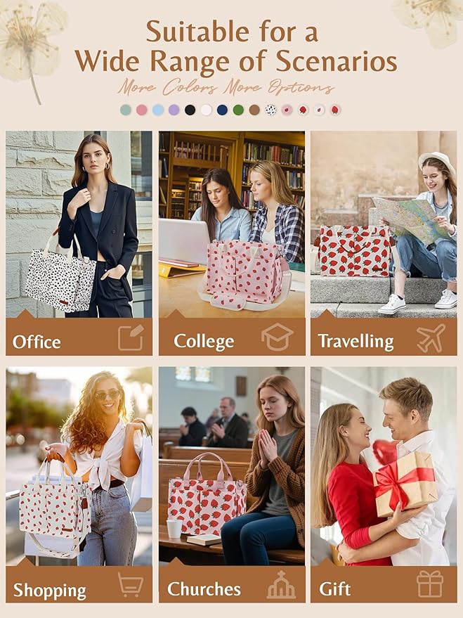 BESBESME Canvas Tote Bag for Women with Zipper & Compartments– Large Work & College Laptop Tote Crossbody Shoulder Bag
