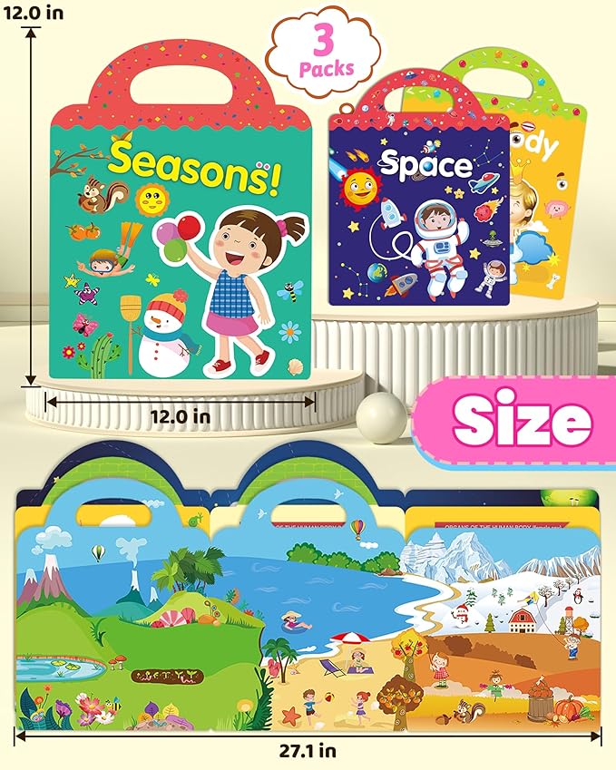 Walenced Reusable Sticker Book for Toddlers, Stickers for Kids, Toddler Sticker Book, Toddler Craft Activities, Toddler Travel Toys Boy Girl Birthday Gifts